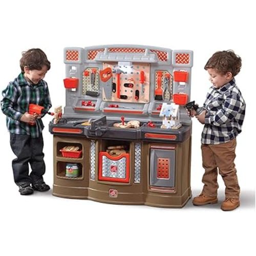 Step2 Big Builders Pro Kids Workbench, Indoor/Outdoor Tool Bench for Children, Interactive Play with Sounds, Made of Durable Plastic, Includes 45 Piece Toy Accessories, For Toddlers 3+ Years Old