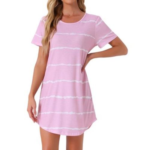 cheibear Women's Round Neck Curve Hem Short Sleeve Sleepshirt Nightgown Medium Black