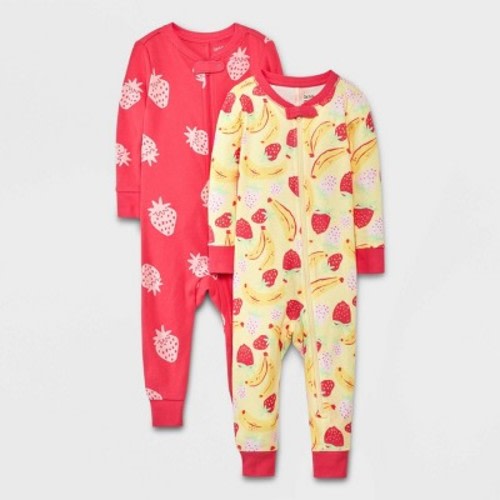 Baby Girls' 2pk Fruits Printed Union Suits - Cat & Jack™ Yellow 18M
