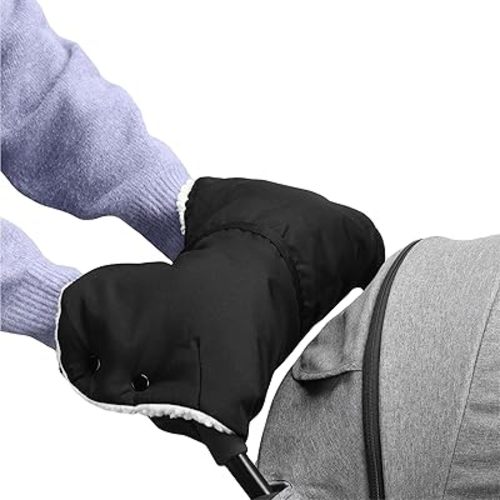 Navaris Pushchair Hand Warmer - Windproof & Water-Repellent - Quick Attach Buggy Handle Mittens - Fits Standard Prams & Pushchairs - Baby Pram Hand Muff, Black