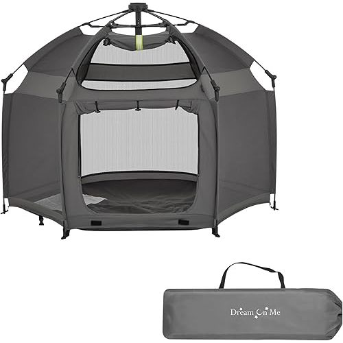 Dream On Me Pop Up Children Playpen in Charcoal, Easy Set Up Playpen for Babies and Toddlers, Breathable Mesh Sides, One Hand Easy Fold Baby Playpen, Travel Bag Included