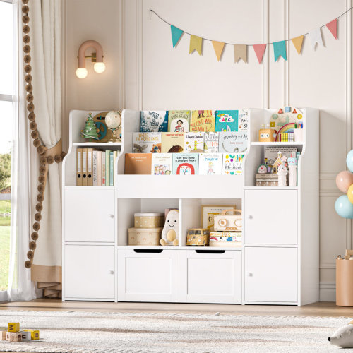 Harriet Bee Kirklyn 48'' W 6 Cube Bookcase With 2 Removable Drawers, Wood Storage Standard Bookshelves & Reviews | Wayfair