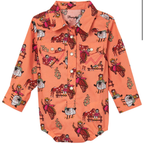 Wrangler Infant Girls' Conversation Print Long Sleeve Pearl Snap Onesie | Boot Barn