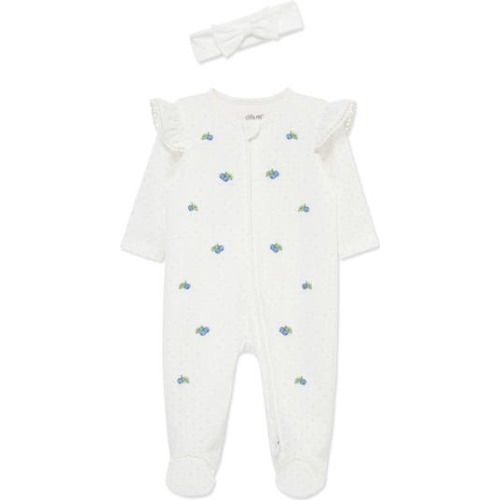 Blueberries Ruffle Cotton Footie & Headband Set, 3M