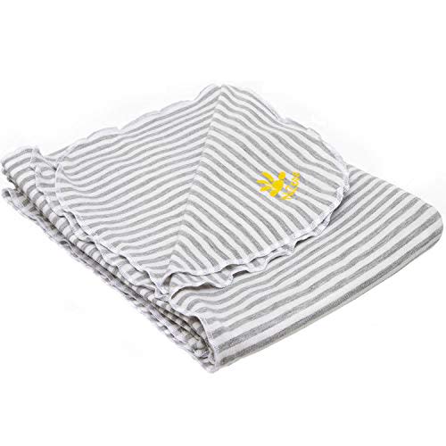 Nozone Baby Blanket, Sun Protective, Soft Rayon from Bamboo, UPF 30 in White/Grey Stripe