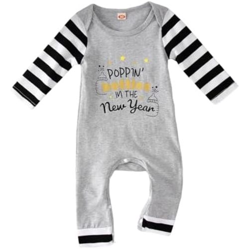 My First New Years Baby Girl Boy Outfit Newborn Jumpsuit Long Sleeve Stripe Letter Print Romper Fall Winter Clothes