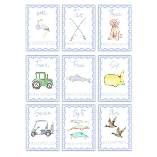 Boys Blue Gingham Milestone Cards Outdoor Fun