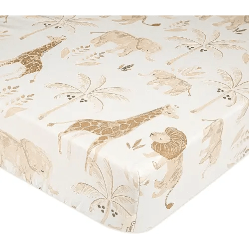 Crane Baby Soft Cotton Crib Mattress Sheet, Fitted Sheet for Cribs and Toddler Beds, Safari Animal, 28”w x 52”h x 9”d