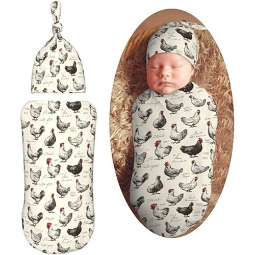 Retro Chicks Newborn Swaddle Blankets Hat Sets Soft Baby Receiving Blanket Swaddle Sack for Baby Shower Infant Boy Girl Gift