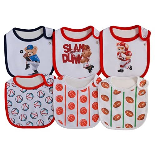 Maiwa 6 Pack Waterproof Cotton Baby Bibs for Girls Boys for Drooling Eating with Snaps