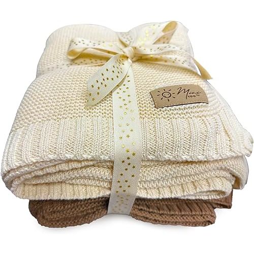Knitted Cotton Baby Blankets - for Extreme Comfort, Breathable Warmth, and Gentle Care for Newborns and Infants (2 Pack - Creme & Coffee)