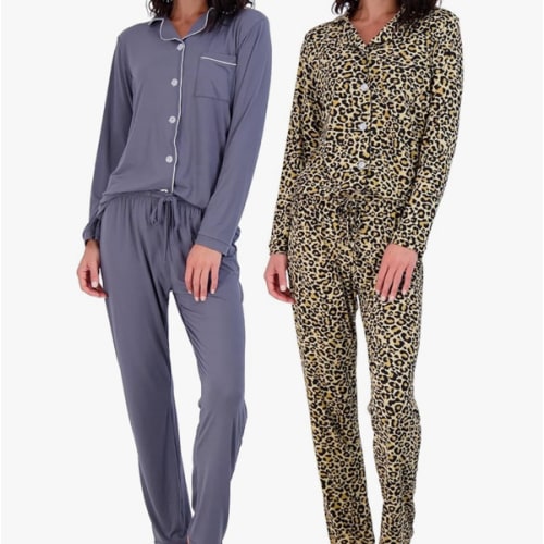 Real Essentials 2 Pack: Women's Pajamas Set Button Down Pants Soft Matching Sleepwear (Available In Plus)