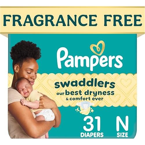 Pampers Swaddlers Diapers, Size 0 (up to 10 lbs), 31 Count, Hypoallergenic, Absorbent, Keeps Baby Dry and Comfortable, Skin Safe Disposable Newborn Baby Diaper
