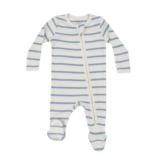 2 Way Zipper Ribbed Footie, Stripe Glacier Lake Blue