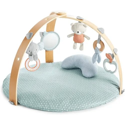Ingenuity Cozy Spot Reversible Duvet Activity Gym & Play Mat with Wooden Toy bar - Loamy, Newborn and up