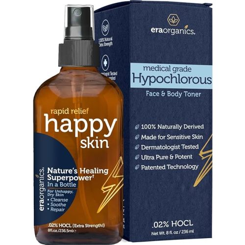 Happy Skin .02% Hypochlorous Acid Spray Toner– Extra Strength, Extra Gentle 100% Natural Toner & Skin Cleanser for Face & Body– Soothe, Hydrate & Repair Dry, Sensitive Skin– pH Balanced, Non-Toxic 8oz