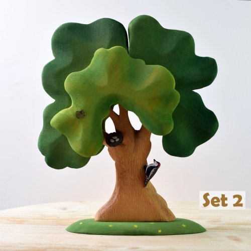 Large Oak green, Woodpecker and Nest SET