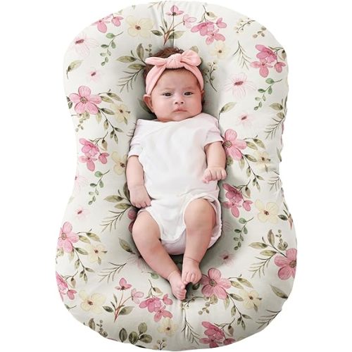 FUNUPUP Rayon Made from Bamboo Baby Lounger Cover Compatible with Snuggle Me Lounger, Infant Lounger Pillow Cover for Newborn, Removable Elastic Newborn Lounger Cover,Cover Only,Pink Flowers