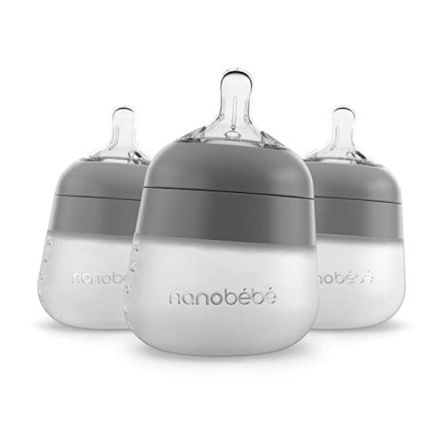 Nanobébé Flexy Silicone Baby Bottle, Anti-Colic, Natural Feel, Non-Collapsing Nipple, Non-Tip Stable Base, Easy to Clean 3-Pack, Gray, 5 oz - Grey - 5 Ounce 3-Pack
