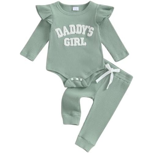 FYBITBO Fall Winter Baby Girls Clothes Newborn Knit Romper Ruffle Long Sleeve Bodysuit Pants Infant Outfits Clothing Sets