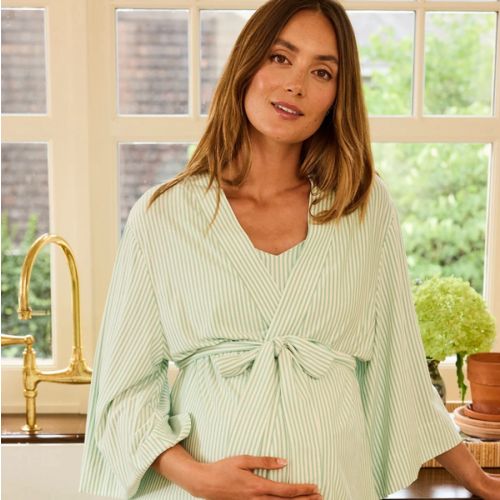 LAKE | Women | DreamModal Pajamas | Parisian Green Pencil Stripe Maternity Kimono Bundle