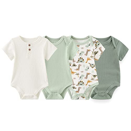 ZAV Solid Unisex Short Sleeve Baby Boy Girl Bodysuits 4-pack Cotton Cartoon Baby Clothes Soft Infant Outfits