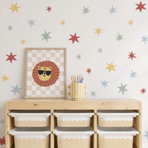 Wonky Stars Wall Decals ~ Mixed Stars Wall Stickers for Kids Room ~ Peel and Stick Nursery Decor ~ Cute Colorful Stars ~ Kindergarten Decals