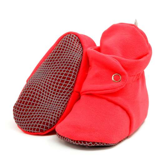Organic Cotton Baby Booties, Non-Slip Sole, Cotton Newborn Booties Home Nursery Shoes, Vermilon (0-6mo)