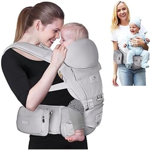 FRUITEAM Baby Carrier Newborn to Toddler - Safe and Reliable Baby Carrier with Hip Seat, Ergonomic 6-in-1 Baby Carrier with Head Support, Great for Travel and Outdoor Activities