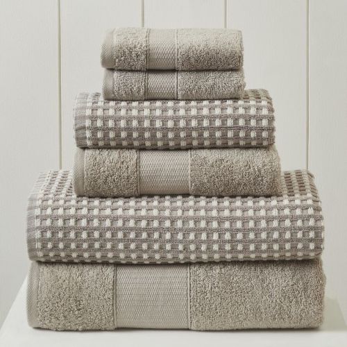Modern Threads 6 Piece Yarn Dyed Jacquard Towel Set, Cobblestone, Charcoal