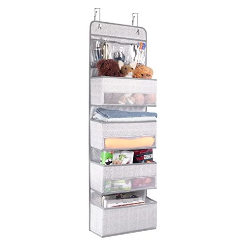 Univivi Door Hanging Organizer Nursery Closet Cabinet Over The Door Organizer with 4 Large Pockets and 3 Small PVC Pockets Door Storage for Cosmetics, Toys and Sundries
