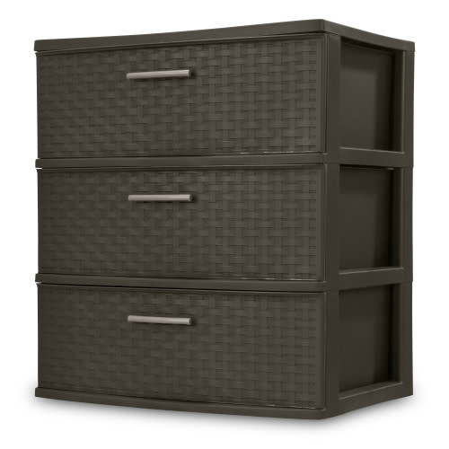 Sterilite Plastic Storage, 3 Drawer Wide Weave Tower Espresso