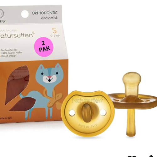 Natursutten Pacifiers 0-6 Months - 2-Pack Butterfly Shield Orthodontic Nipple Natural Rubber Safe & Soft BPA-Free Pacifier for Breastfeeding Babies - Newborn Pacifiers Made in Italy