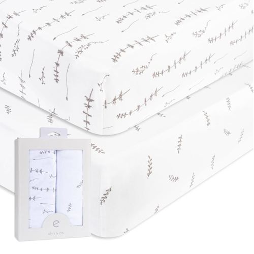 Ely’s & Co. Crib Sheets, Baby Boy/Girl Fitted Crib Mattress Sheet Set, 2 Pack, 100% Jersey Knit Cotton, Infant and Toddler Nursery Bedding, Forest Grey Print, 28” x 52”
