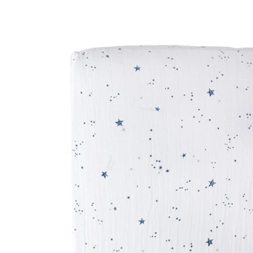 Little Unicorn – Shooting Stars Fitted Crib Sheet | Fitted Crib Sheet | 100% Cotton Muslin | Super Soft | Sized for Standard Baby Crib & Toddler Mattress | Machine Washable | 52” x 28” x 9”