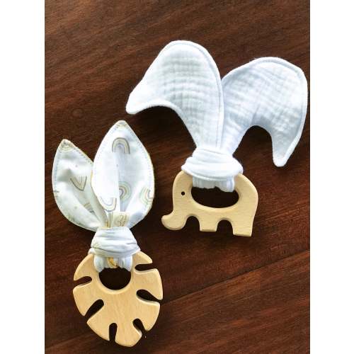 Baby Beech Wood Teether with Organic Cotton Fabric Tie – Wendy Anne