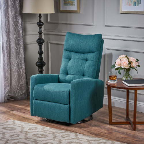Noble House Warren Standard Fabric Glider Swivel Push Back Nursery Recliner, Blue