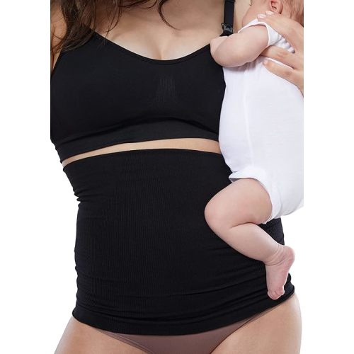 Ingrid & Isabel Basics Afterband - Postpartum Belly Band and Post Surgery Compression Abdominal Support Band - Black (S/M)