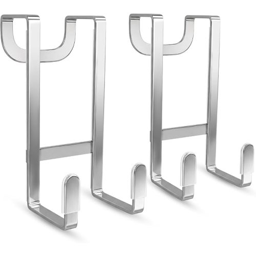 FYY 2 Packs Over The Door Hooks, Heavy Duty Door Hanger Hook, No Drill Wall Hooks for Hanging Coat, Towel, Bag in Bathroom, Closet Fits Most Doors Up to 1-7/8" Thickness （Silver）