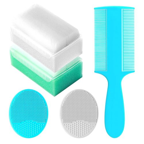 Cradle Cap Brush for Babies, Set of 5 Baby Bath Essentials with Bath Sponge Silicone Scrubber Long Handle Comb for Newborns Toddlers Boys Girls (Green)