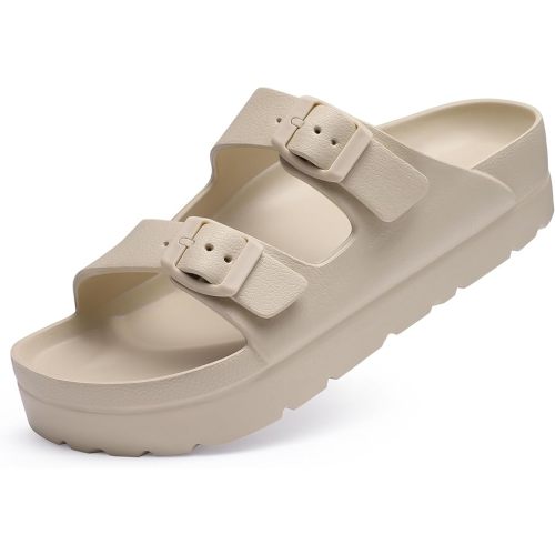 Women's Platform Sandals with Arch Support, Chunky Lightweight Foam Slip on Slides, Comfortable Summer Beach Sandals with Adjustable Buckle