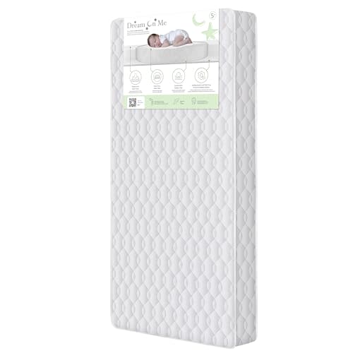 Dream On Me 5" Cozy Cloud 2-in-1 Crib and Toddler Mattress, Dual-Sided - Infants & Toddlers, Breathable & Waterproof, 75% Recycled Fiber, GREENGUARD Gold & Baby Safety Alliance Certified – Taffeta