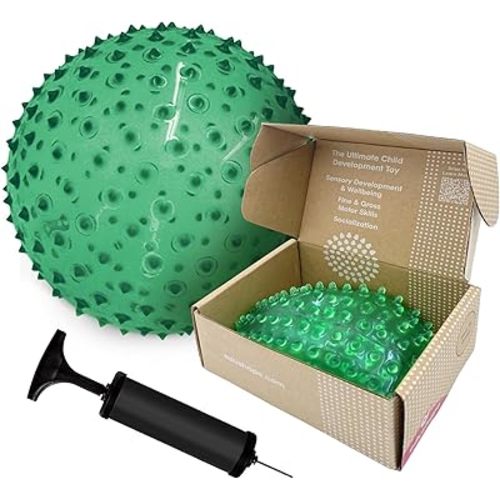 Edushape The Original Sensory Ball for Baby - 7" Deflated with Pump Transparent Green Color Baby Ball That Helps Enhance Gross Motor Skills for Kids Aged 6 Months & Up - Colorful Unique Toddler Ball