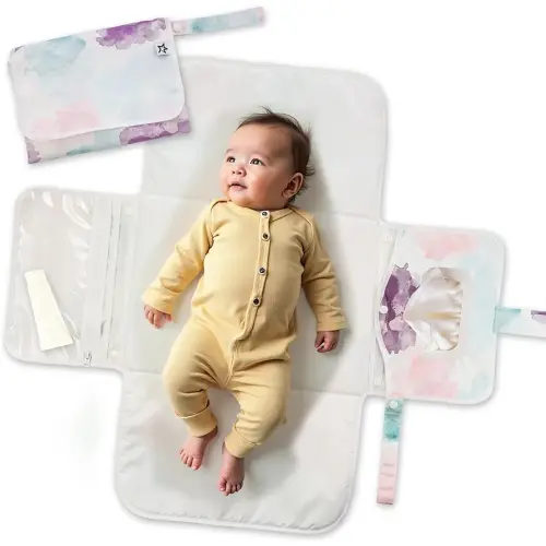 Tiny Twinkle Portable Diaper Changing Pad-Foldable Waterproof Changing Mat | Portable Changing Pad for Travel | Baby Changing Station with Smart Wipes Pocket & Storage (Cotton Candy)