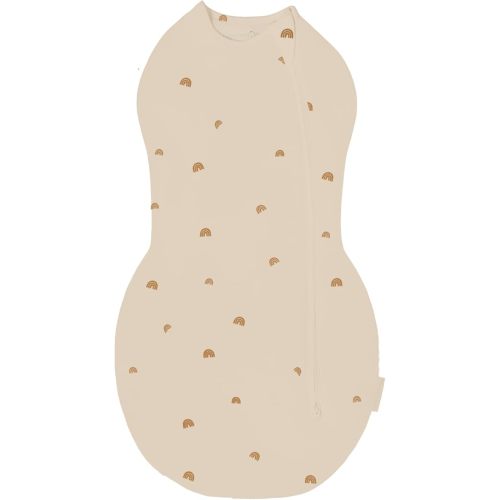 Happiest Baby Sleepea Comforter Swaddle - 100% Organic Cotton Baby Swaddle Blanket - Doctor Designed Promotes Healthy Hip Development (Tan Rainbows, Small)