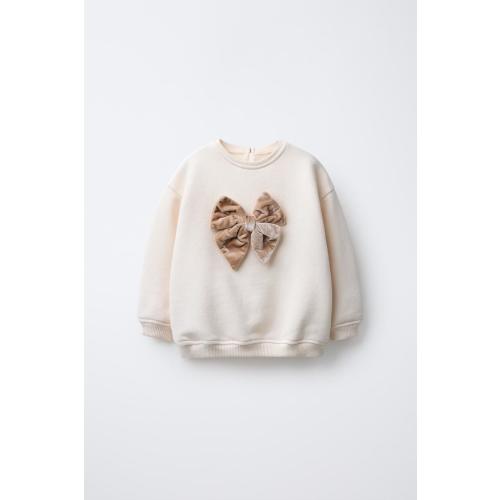 VELVET BOW SWEATSHIRT - Ecru / Beige | ZARA United States