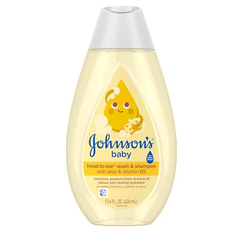 Johnson's Baby Head-To-Toe Baby Wash & Shampoo + Aloe & Vitamin B5, 2-in-1 Bath Wash Gently Cleanses Newborn's Delicate Skin & Hair, Hypoallergenic, No Added Parabens, Dyes & Sulfates, 13.6 fl. Oz