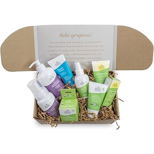 Earth Mama Baby Love Gift Set|Organic Baby Essentials Skin Care, Baby Lotion & Wash, Baby Oil, Eczema Cream, Nose & Cheek Balm, SPF 40 Baby Sunscreen Lotion & Face Stick and Diaper Balm, 8-Piece Set