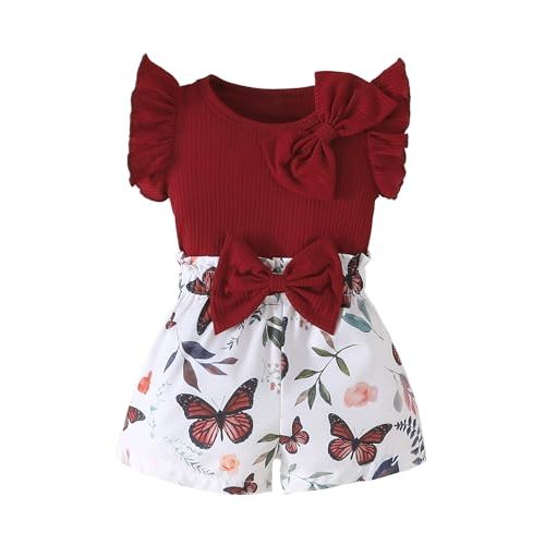 SUREPOCH Baby Girl Clothes 12 18 24 Month 2T 3T 4T Toddler Girl Clothes Spring Summer Shirt Shorts Outfit Set