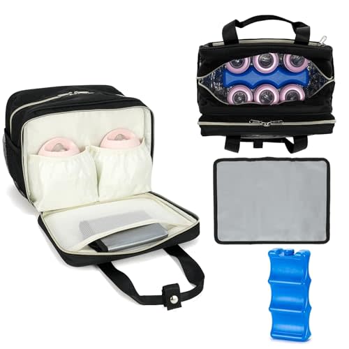 GEMIU Breastmilk Cooler Bag with Ice Pack,Fits 6 Baby Bottles Up to 9 Ounce Breast Milk Cooler Travel Bag Compatible with Wearable Breast Pumps & Accessories for Nursing Mom Daycare Black